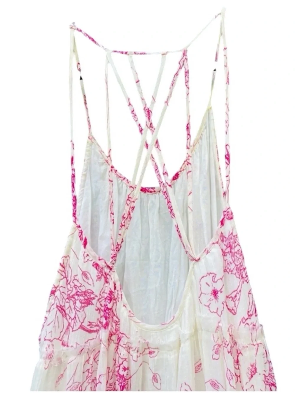 Free People white/pink floral tiered raw hem boho maxi dress Backless Size Small